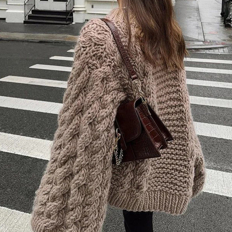 Damen Grobstrickpullover mit übergroßen Ärmeln Drune