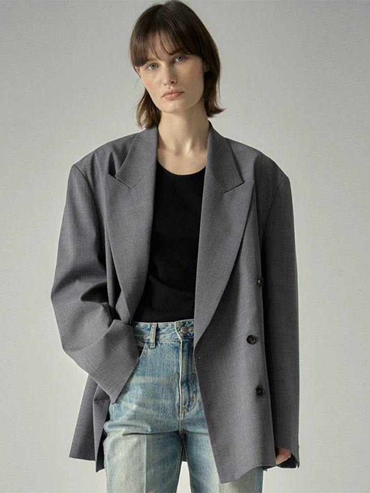 Damen Modischer ausgefallener Blazer mit doppelter Knopfreihe und oversized Schnitt Drune