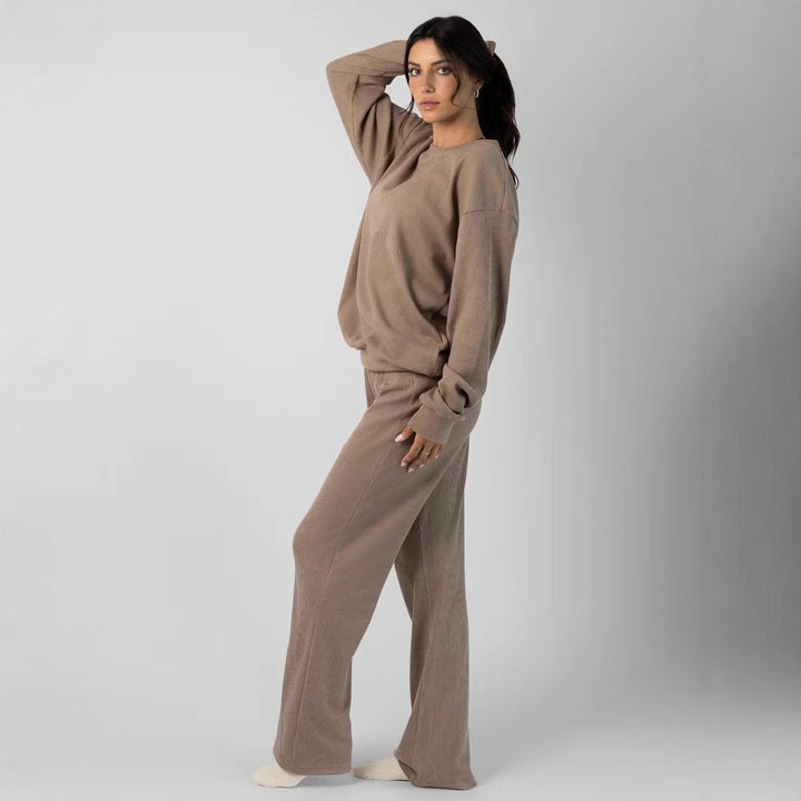 Damen Waffelstrick-Loungewear-Set mit Oversized-Sweater und Kordel-Jogginghose Drune