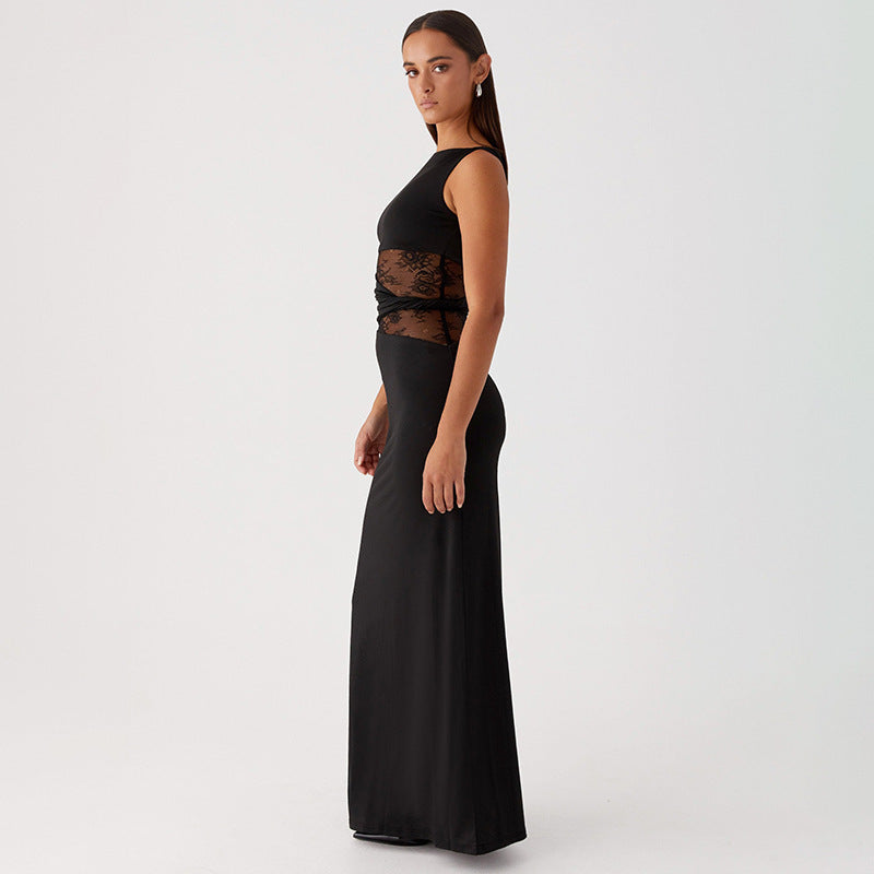 Damen Elegantes langes Kleid mit raffinierten Spitzendetails Drune