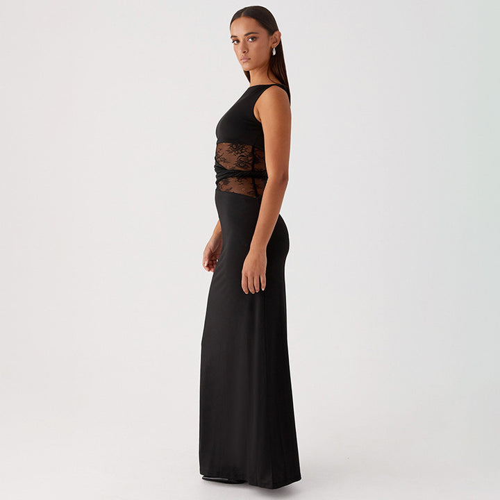 Damen Elegantes langes Kleid mit raffinierten Spitzendetails Drune