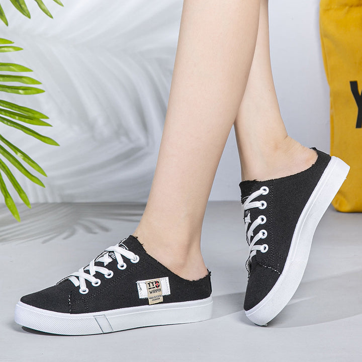 Damen Backless Denim-Slip-On Sneaker mit Schnürdetail und gepolstertem Fußbett Drune