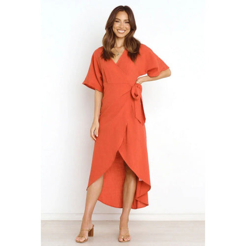 Damen Wickelkleid mit elegantem V-Ausschnitt und tailliertem Design Drune