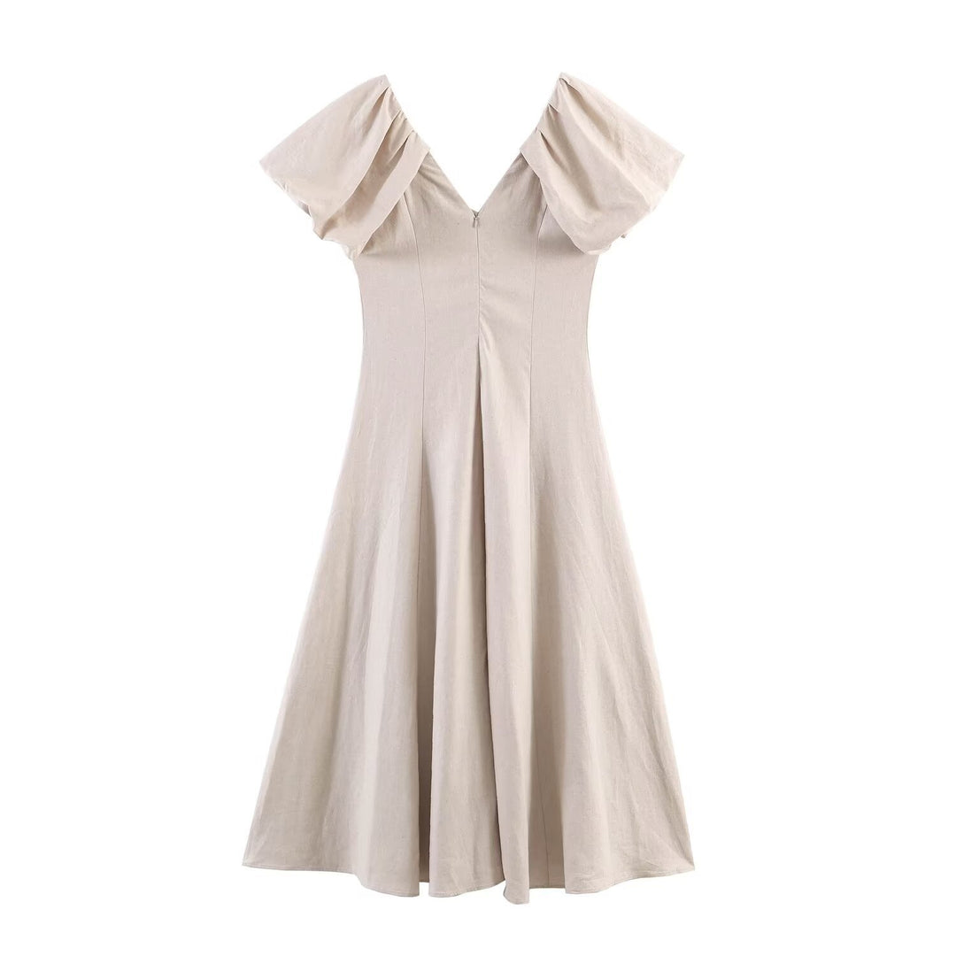 Damen Midi-Kleid mit voluminösen Kurzärmeln und schmeichelndem Schnitt Drune