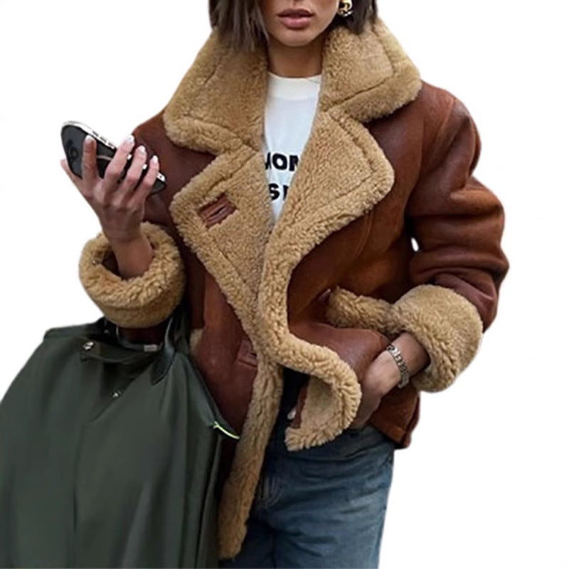 Damen Lässige und modische Teddyjacke mit großem Kragen und weich gefüttertem Innenleben Drune