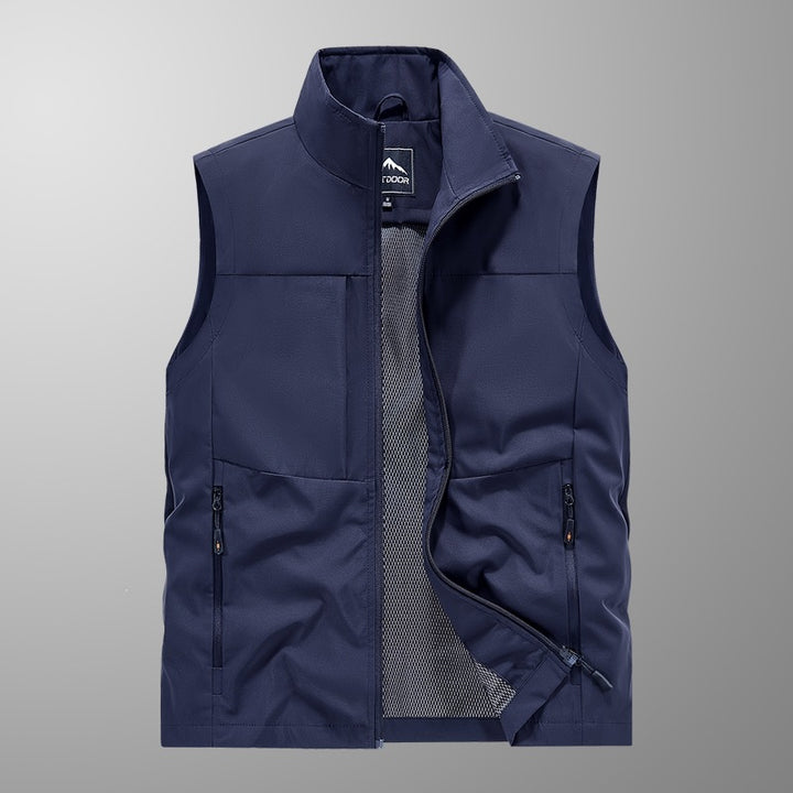 Herren Utility‑Weste mit Multi‑Taschen, Stehkragen & atmungsaktivem Mesh‑Futter Drune