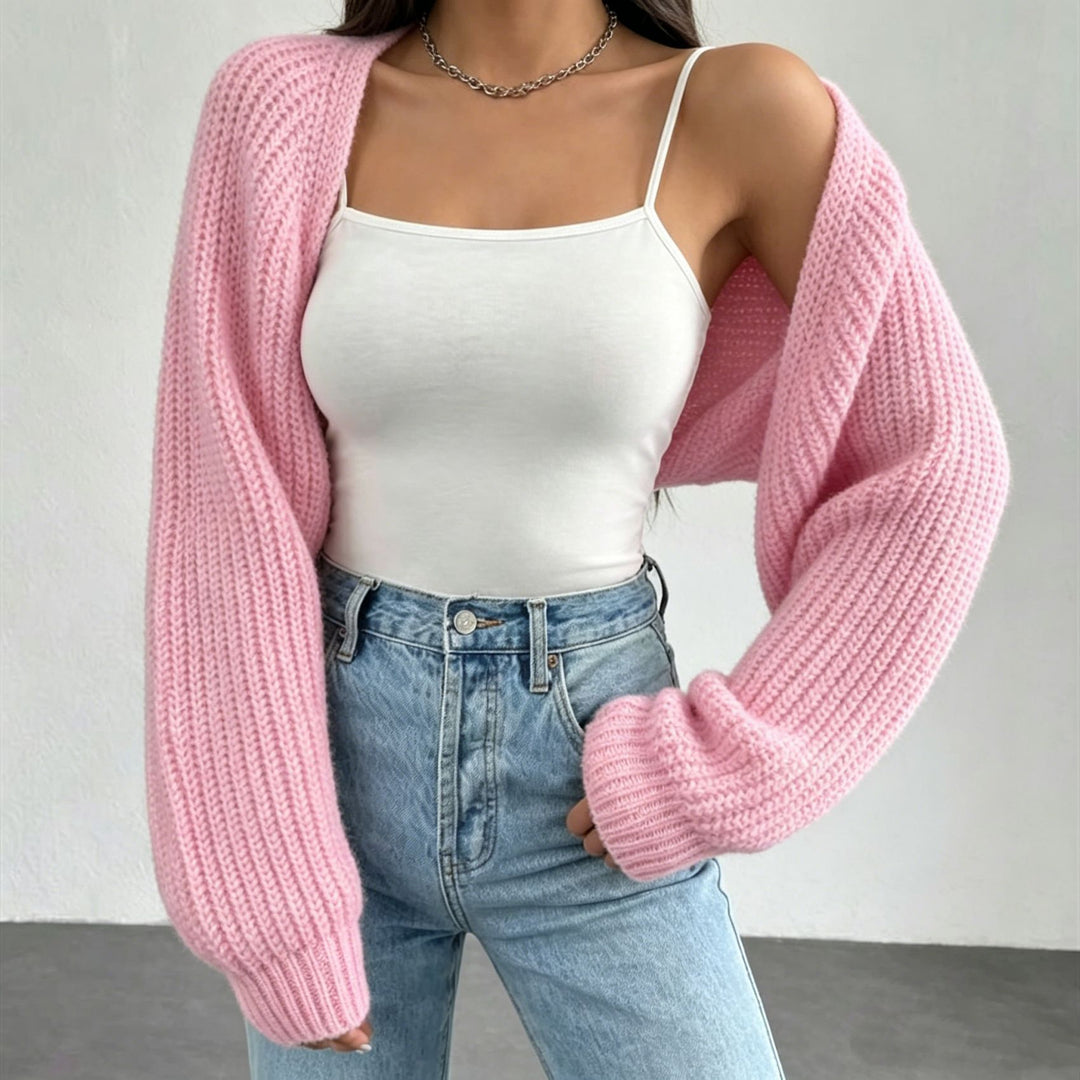 Damen Kurzbolero aus grobem Rippstrick mit Oversized-Ärmeln Drune