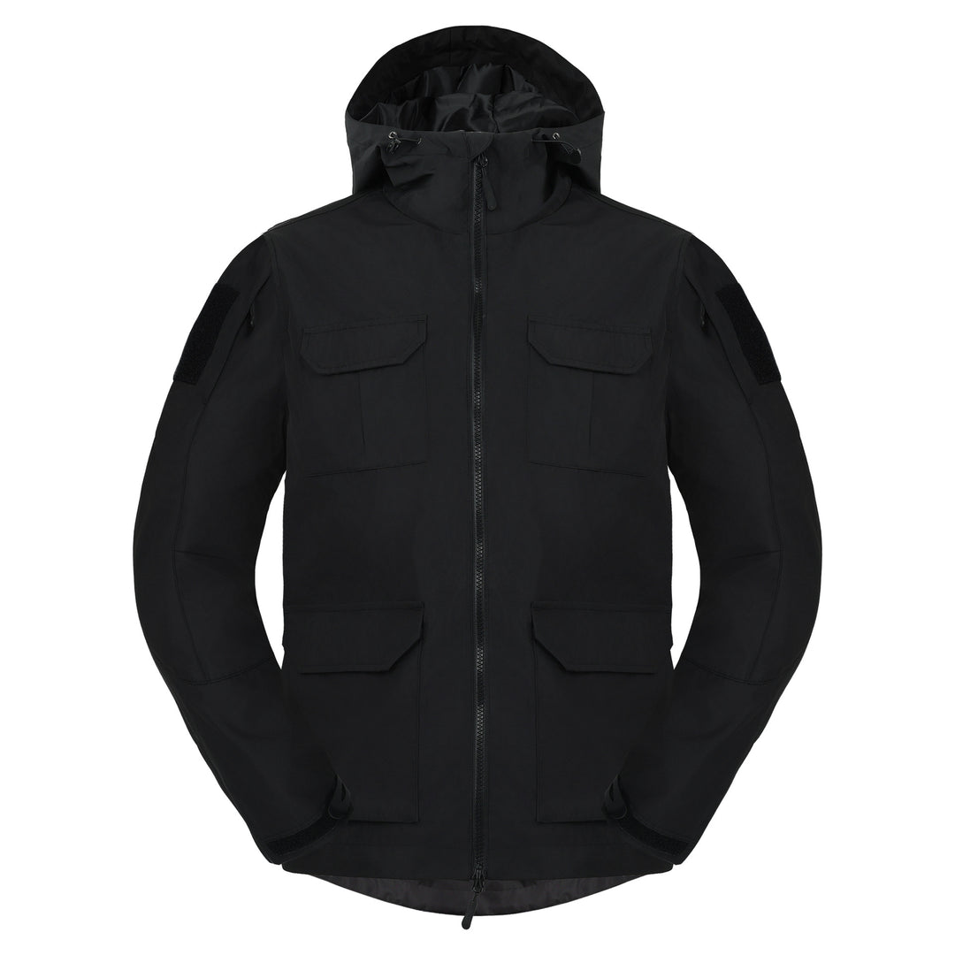 Men's  weatherproof hooded utility parka with flap chest pockets and sleeve patch panels Drune