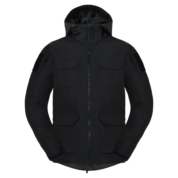 Men's  weatherproof hooded utility parka with flap chest pockets and sleeve patch panels Drune