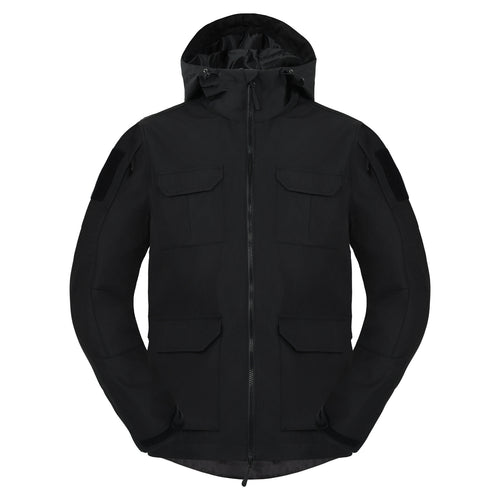 Men's  weatherproof hooded utility parka with flap chest pockets and sleeve patch panels Drune