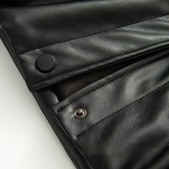 Damen stylische Kunstlederjacke mit Stehkragen Drune