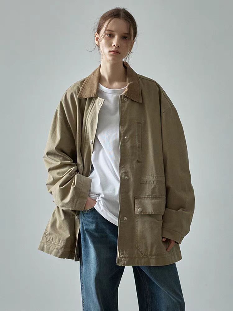 Damen Oversized Utility-Jacke mit robustem Stoff und praktischen Taschen Drune