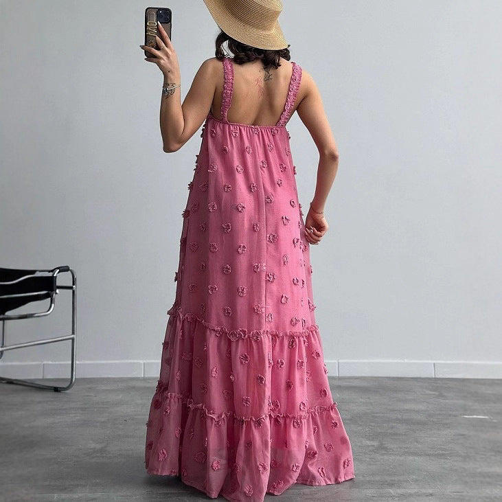 Damen Bodenlanges Sommerkleid mit Rüschendetails und floralem Motiv Drune