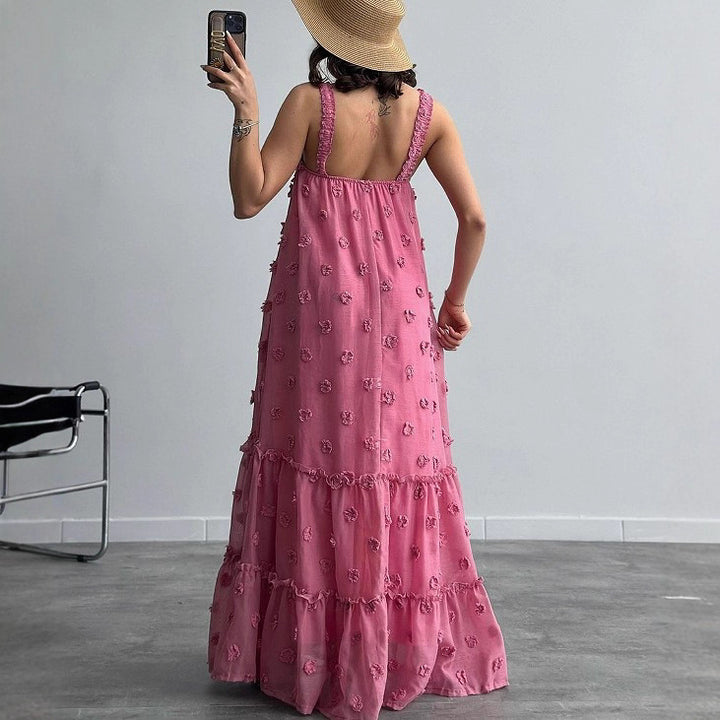 Damen Bodenlanges Sommerkleid mit Rüschendetails und floralem Motiv Drune