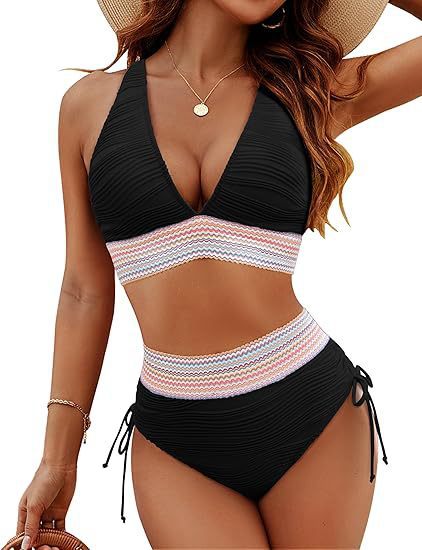 Damen Bikiniset mit verstellbarem Bund und sportlichem V-Ausschnitt Drune