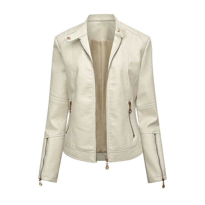 Damen Asymmetrische Bikerjacke aus Kunstleder mit Nietenbesatz und tailliertem Schnitt Drune