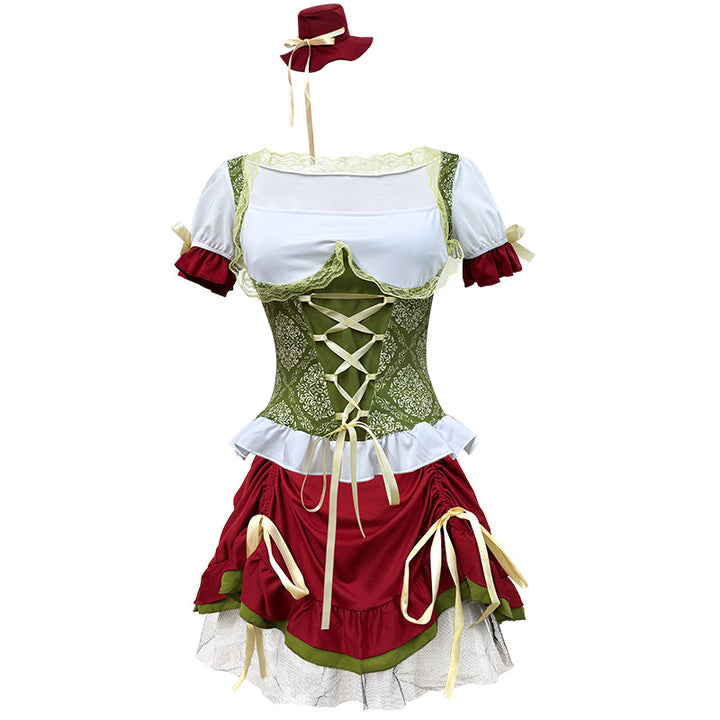 Damen nan traditionelles Dirndl Trachtenkleid Ensemble mit verstellbarem Corsagenmieder und langem Stufenrock Drune