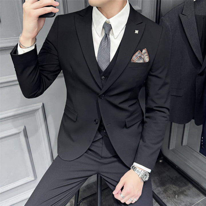 Herren Slim-Fit Businessanzug mit Weste, schmalem Revers und feiner Struktur Drune