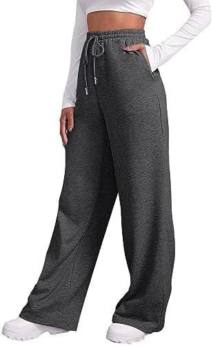 Damen nan weite High‑Waist Palazzo-Loungehose mit elastischem Komfortbund, Kordelzug und seitlichen Eingrifftaschen Drune