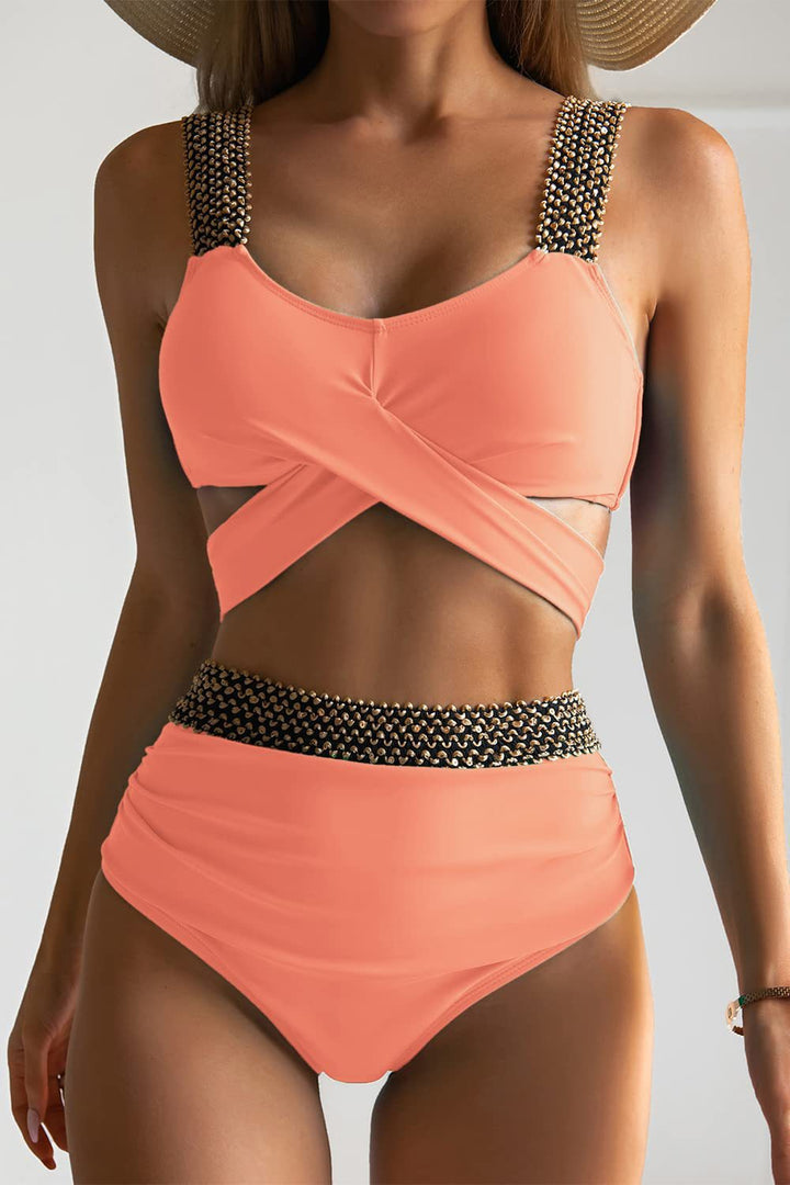 Damen Hochtailliertes Bikini-Set mit stilvollem Wickel-Oberteil Drune