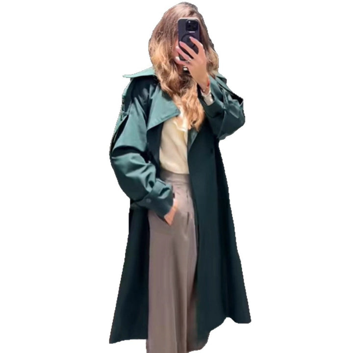 Damen Langer wasserabweisender Trenchcoat mit Taillengürtel und hohem Stehkragen Drune