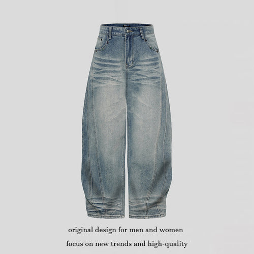 Damen Weite High‑Waist Ballon-Jeans mit Ziernähten Drune