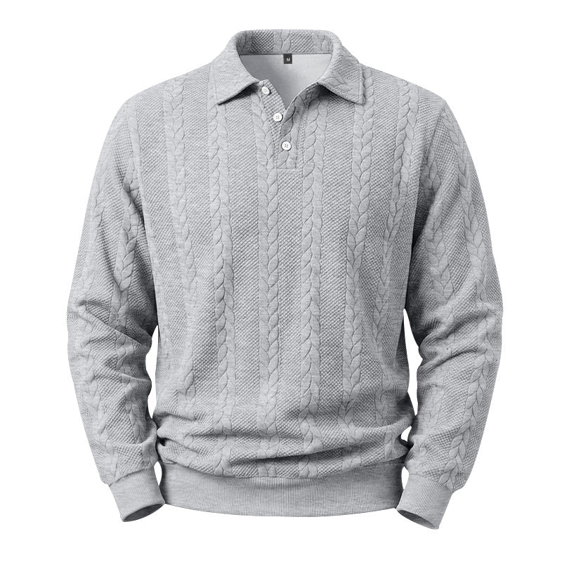 Herren Gestricktes Polo-Sweatshirt mit Zopfstrickmuster und Knopfleiste Drune