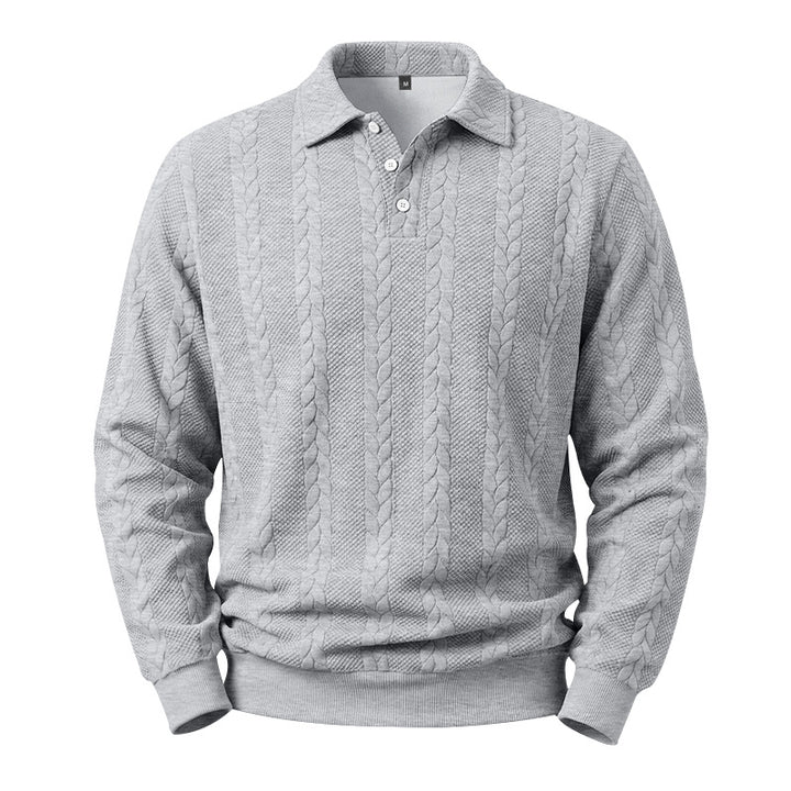 Herren Gestricktes Polo-Sweatshirt mit Zopfstrickmuster und Knopfleiste Drune