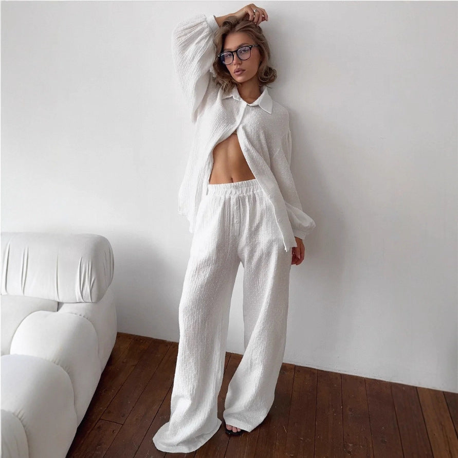 Damen lässiges Oberteil und weite Hose Set Drune