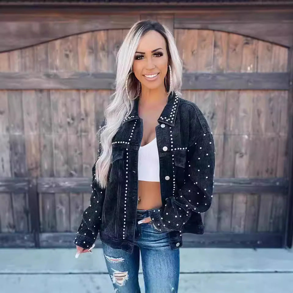 Damen Cordjacke mit Perlenverzierung Drune