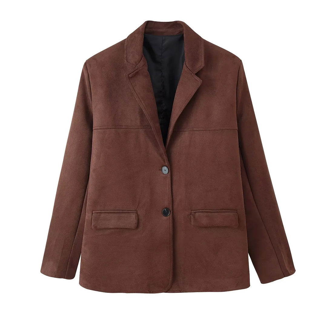 Damen modische Wildlederjacke mit elegantem Schnitt und praktischen Taschen Drune