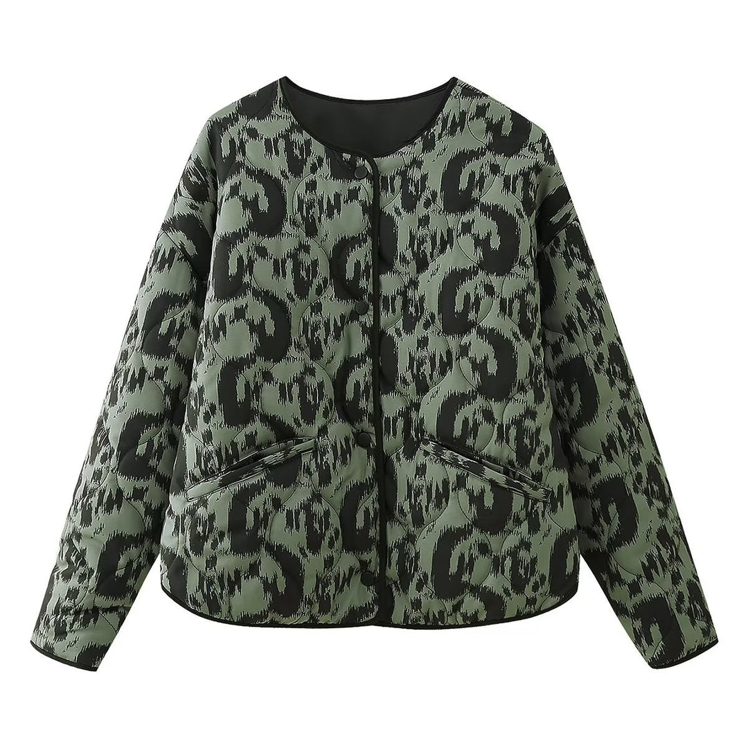 Damen nan gesteppte Ikat-Print Steppjacke mit Rundhalsausschnitt, kontrastpaspel und aufgesetzten Taschen Drune
