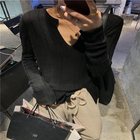 Damen Grobstrickpullover mit V-Ausschnitt und langen Ärmeln Drune