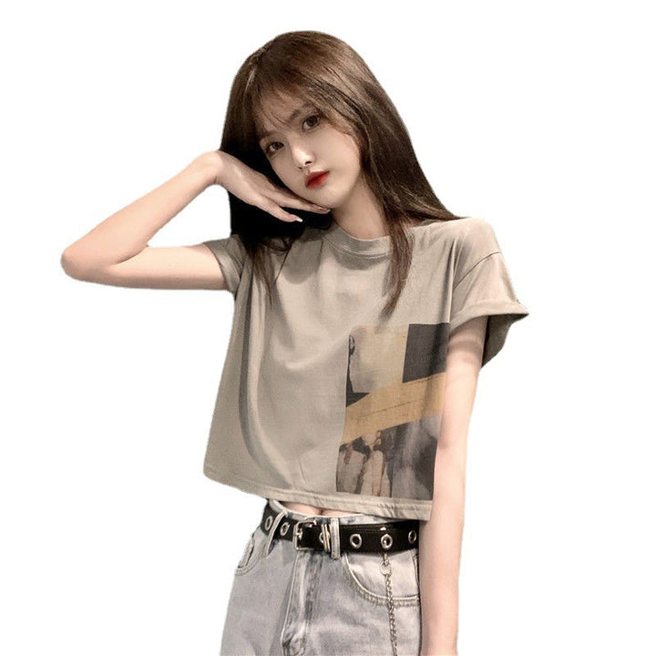 Damen Crop-T-Shirt mit kreativem Grafikdruck Drune