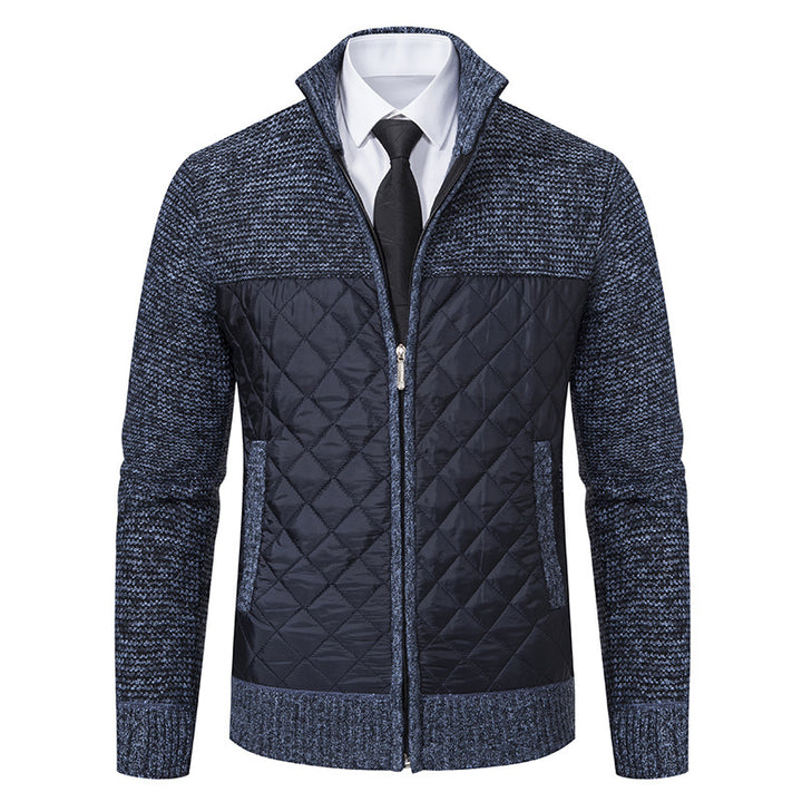 Herren Hybrid‑Strickjacke mit gestepptem Frontpanel, Stehkragen und durchgehendem Reißverschluss Drune