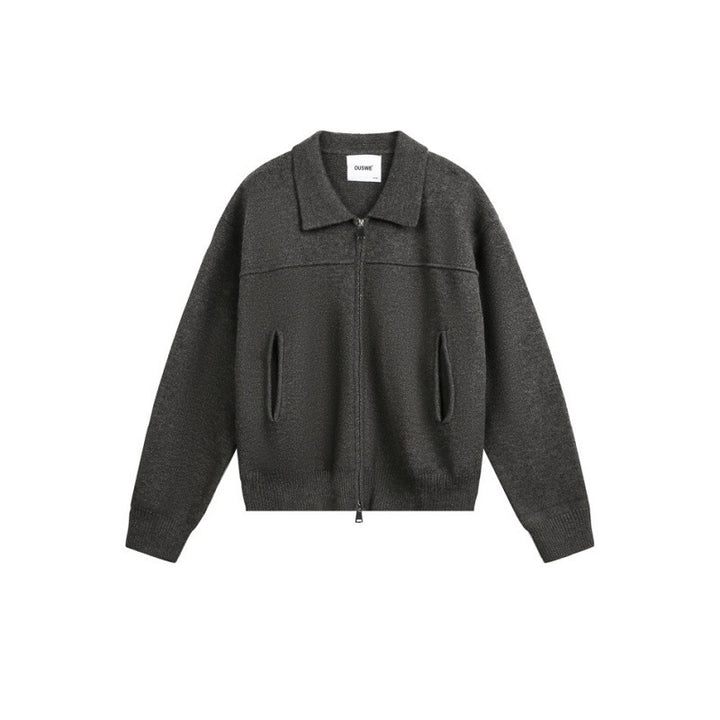 Herren Gestrickte Zipjacke mit Hemdkragen, Rippbündchen und verdeckten Eingrifftaschen Drune