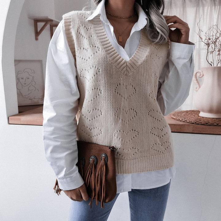 Damen Strickweste mit V-Ausschnitt und Herzmuster Drune