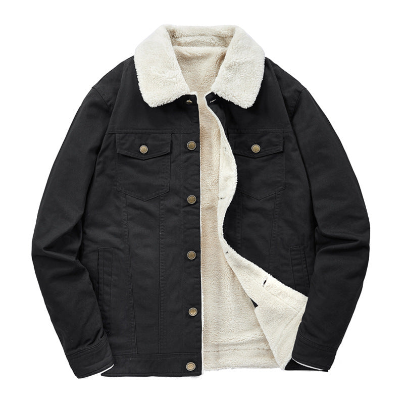 Herren Canvas-Truckerjacke mit durchgehendem Teddyfutter und Umlegekragen Drune