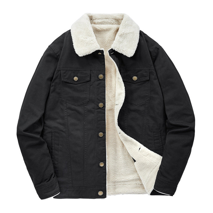 Herren Canvas-Truckerjacke mit durchgehendem Teddyfutter und Umlegekragen Drune