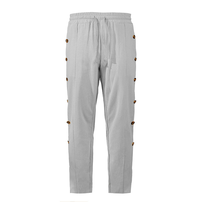 Herren Relaxed-Fit Freizeithose mit seitlichen Zierknopfleisten, elastischem Bund und Kordelzug Drune