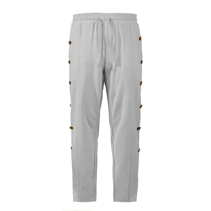 Herren Relaxed-Fit Freizeithose mit seitlichen Zierknopfleisten, elastischem Bund und Kordelzug Drune