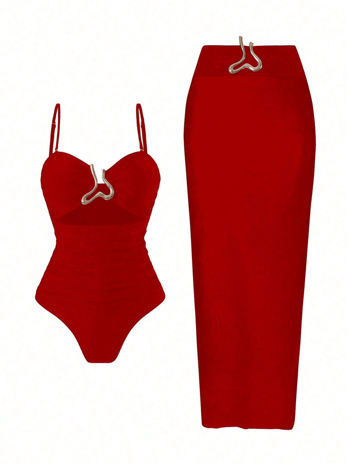 Damen Eleganter Badeanzug mit schickem Wrap-Rock Drune