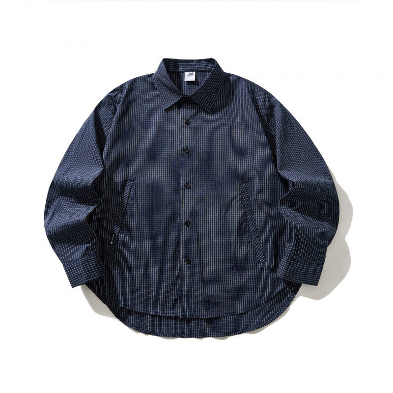 Unisex Leichtes kariertes Overshirt mit Hemdkragen, seitlichen Eingrifftaschen und abgerundetem Saum Drune