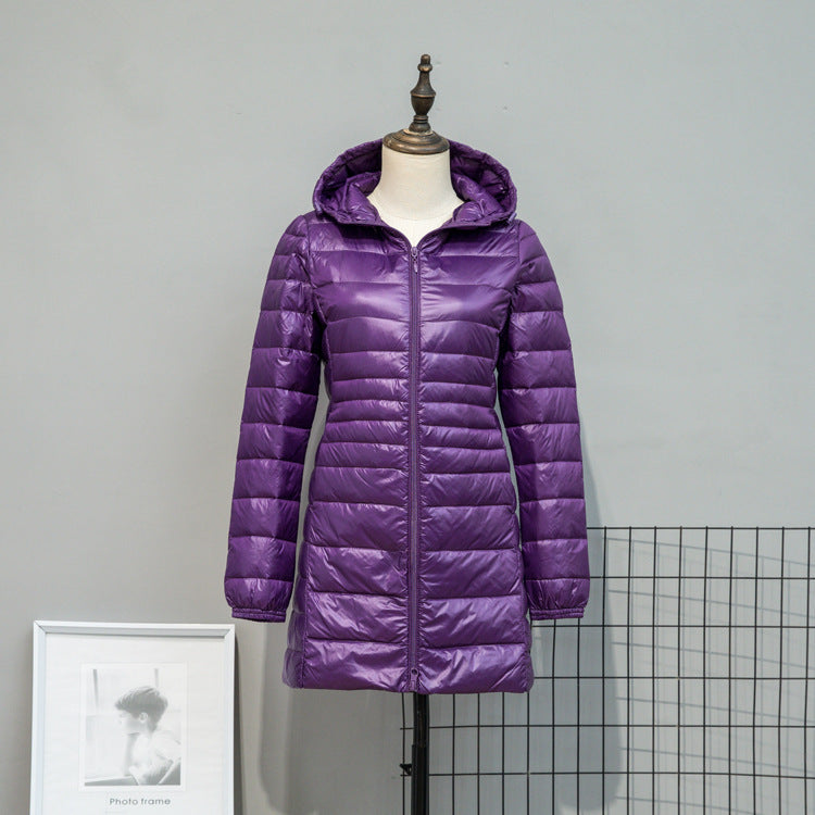 Damen Leicht gesteppte Langjacke mit Kapuze und schlanker Silhouette Drune