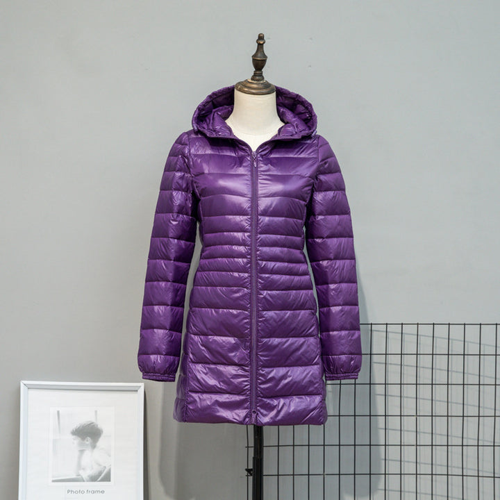 Damen Leicht gesteppte Langjacke mit Kapuze und schlanker Silhouette Drune
