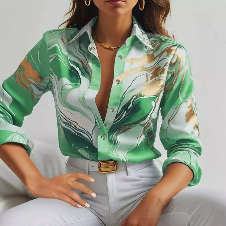 Damen Elegante Satinbluse mit maritimen Muster Drune