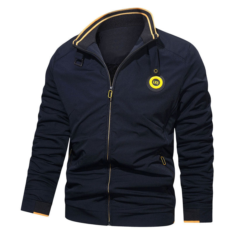 Herren Slim-Fit Urbanes Stehkragen-Blouson mit Reißverschluss, kontrastierten Bündchen und Zierapplikationen Drune