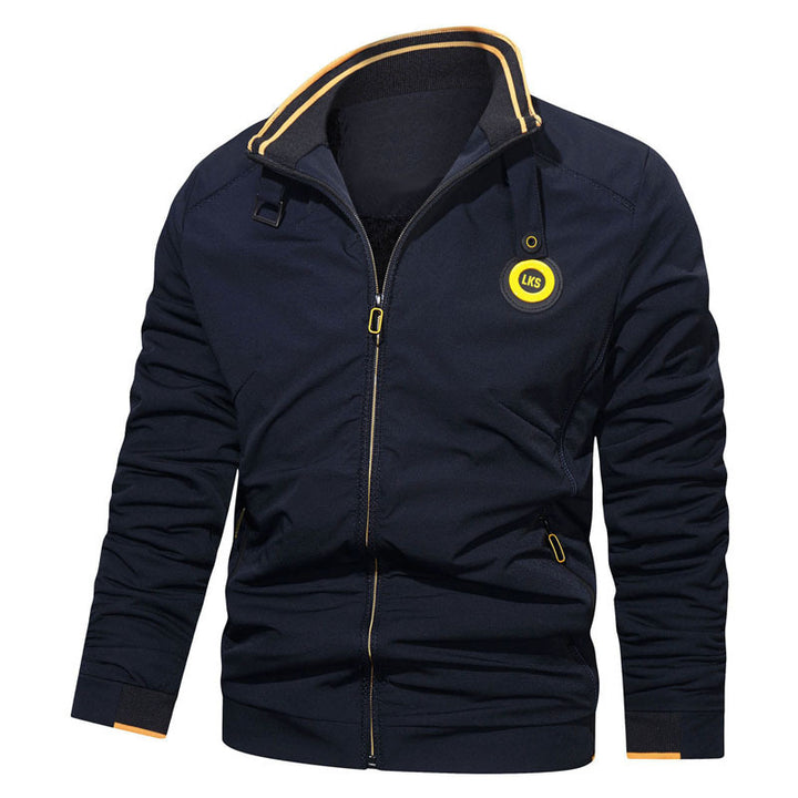Herren Slim-Fit Urbanes Stehkragen-Blouson mit Reißverschluss, kontrastierten Bündchen und Zierapplikationen Drune