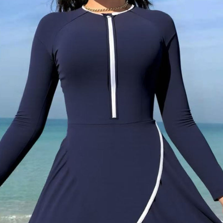 Damen modischer Schwimmanzug mit Wickeldesign und langem Arm Drune