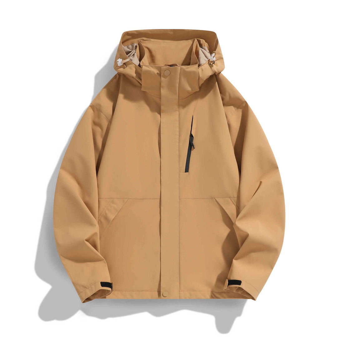 Damen Wasserabweisende Kapuzen‑Übergangsjacke mit verstellbarer Kapuze, verdeckter Frontblende und Multifunktionstaschen Drune